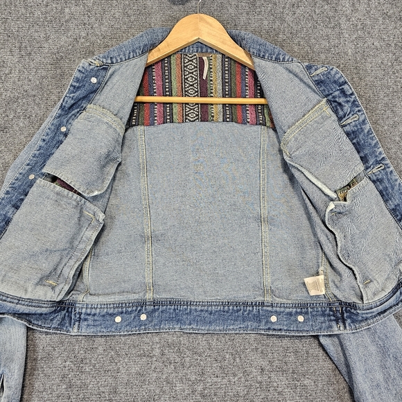 Free People Womens Size 2 Trucker Denim Patchwork Jacket We The Free Hippie Boho - Picture 10 of 16